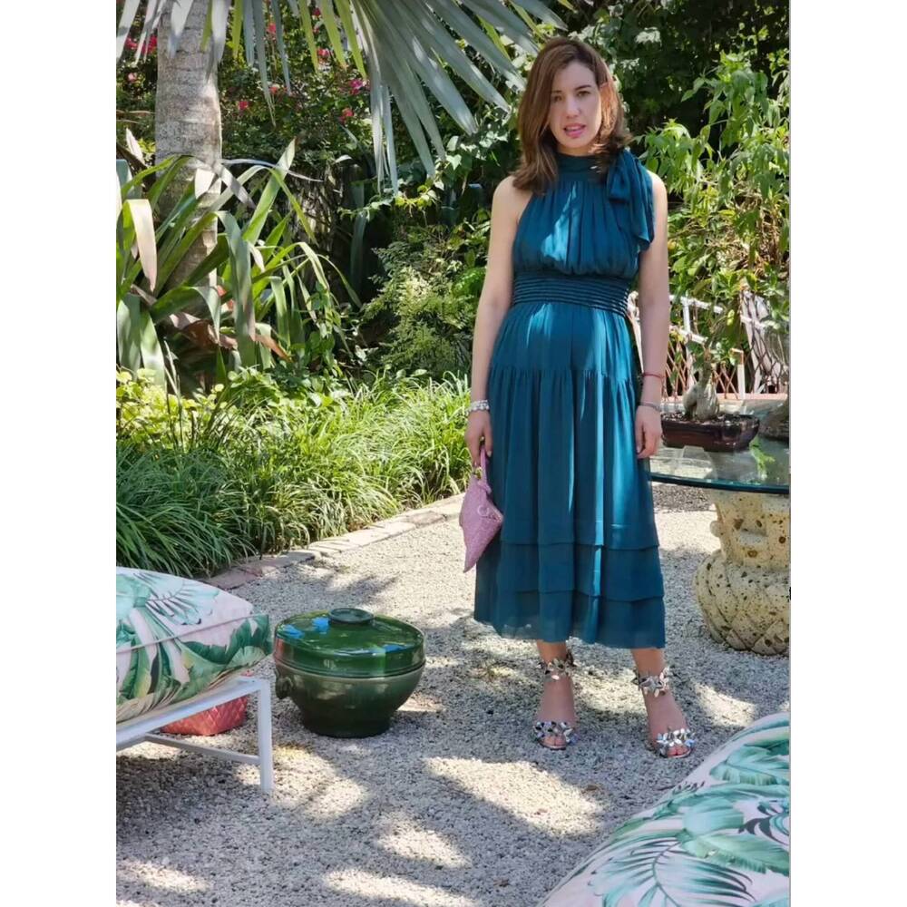 NEW RESET BY JANE halter chiffon dress in teal
